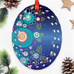 Flower Blue Floral Sunflower Star Polka Dots Sexy Ornament (oval Filigree)