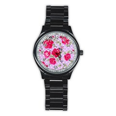 Shabby Chic,pink,roses,polka Dots Stainless Steel Round Watch by NouveauDesign