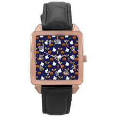 Halloween Pattern Rose Gold Leather Watch  by Valentinaart