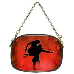 Dancing Couple On Red Background With Flowers And Hearts Chain Purses (one Side)  by FantasyWorld7