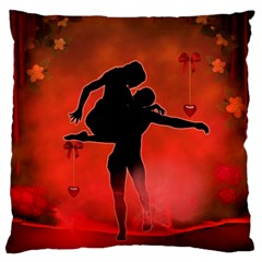 Dancing Couple On Red Background With Flowers And Hearts Large Cushion Case (one Side) by FantasyWorld7