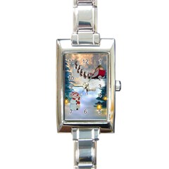 Christmas, Snowman With Santa Claus And Reindeer Rectangle Italian Charm Watch by FantasyWorld7