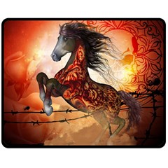 Awesome Creepy Running Horse With Skulls Fleece Blanket (medium)  by FantasyWorld7