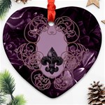 Soft Violett Floral Design Heart Ornament (Two Sides) Front