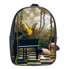 Funny Parrots In A Fantasy World School Bag (large) by FantasyWorld7