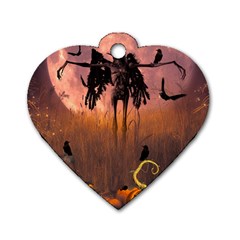 Halloween Design With Scarecrow, Crow And Pumpkin Dog Tag Heart (two Sides) by FantasyWorld7