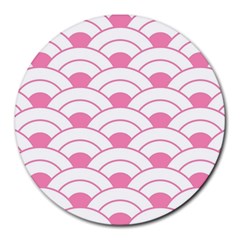 Art Deco Shell Pink White Round Mousepads by NouveauDesign