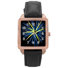 Fireworks Blue Green Black Happy New Year Rose Gold Leather Watch 