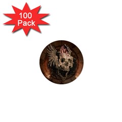 Awesome Creepy Skull With Rat And Wings 1  Mini Buttons (100 Pack)  by FantasyWorld7