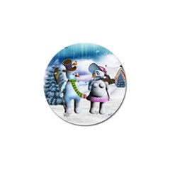 Funny, Cute Snowman And Snow Women In A Winter Landscape Golf Ball Marker by FantasyWorld7