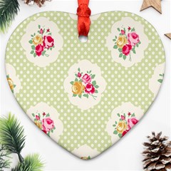 Green Shabby Chic Heart Ornament (two Sides) by NouveauDesign