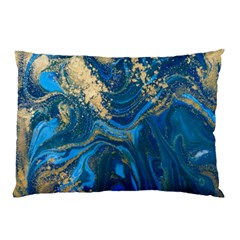 Ocean Blue Gold Marble Pillow Case by NouveauDesign