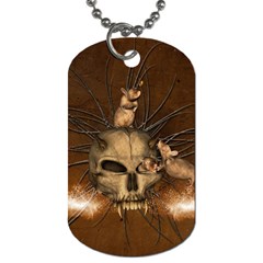 Awesome Skull With Rat On Vintage Background Dog Tag (one Side) by FantasyWorld7