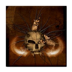 Awesome Skull With Rat On Vintage Background Tile Coasters by FantasyWorld7