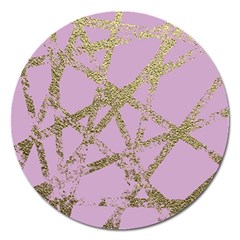 Modern,abstract,hand Painted, Gold Lines, Pink,decorative,contemporary,pattern,elegant,beautiful Magnet 5  (round)