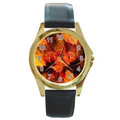 Ablaze With Beautiful Fractal Fall Colors Round Gold Metal Watch by jayaprime