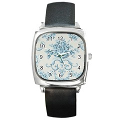 Blue Vintage Floral  Square Metal Watch by NouveauDesign