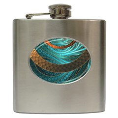 Beautiful Leather & Blue Turquoise Fractal Jewelry Hip Flask (6 Oz) by jayaprime