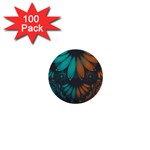 Beautiful Teal and Orange Paisley Fractal Feathers 1  Mini Buttons (100 pack)  Front