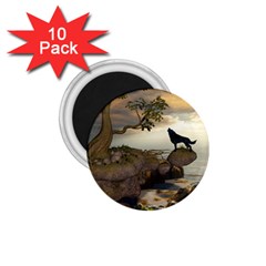 The Lonely Wolf On The Flying Rock 1 75  Magnets (10 Pack)  by FantasyWorld7