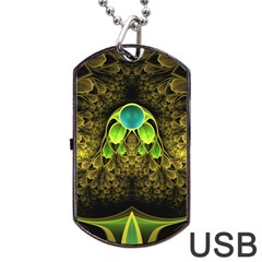 Beautiful Gold And Green Fractal Peacock Feathers Dog Tag Usb Flash (two Sides) by jayaprime