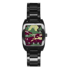 Camuflage Flag Green Purple Grey Stainless Steel Barrel Watch by Mariart