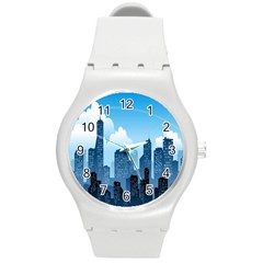 City Building Blue Sky Round Plastic Sport Watch (m)