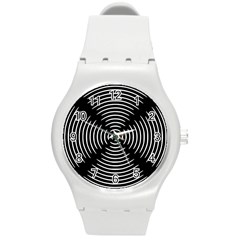 Gold Wave Seamless Pattern Black Hole Round Plastic Sport Watch (m)