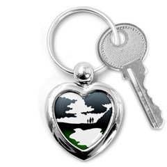 Landscape Silhouette Clipart Kid Abstract Family Natural Green White Key Chains (heart) 