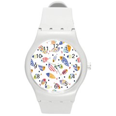 Love Fish Seaworld Swim Blue White Sea Water Cartoons Rainbow Round Plastic Sport Watch (m)