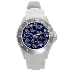 Love Fish Seaworld Swim Blue White Sea Water Cartoons Round Plastic Sport Watch (l)