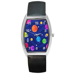 Planet Space Moon Galaxy Sky Blue Polka Barrel Style Metal Watch