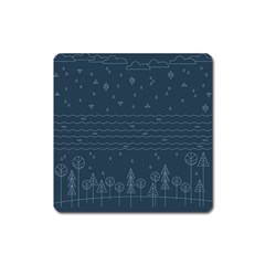 Rain Hill Tree Waves Sky Water Square Magnet by Mariart