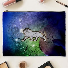 Wonderful Lion Silhouette On Dark Colorful Background Cosmetic Bag (xxxl)  by FantasyWorld7