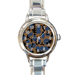 Superfiction Object Blue Black Brown Pattern Round Italian Charm Watch by Mariart