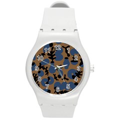 Superfiction Object Blue Black Brown Pattern Round Plastic Sport Watch (m)