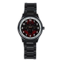 Black Dragon Grunge Stainless Steel Round Watch by Celenk