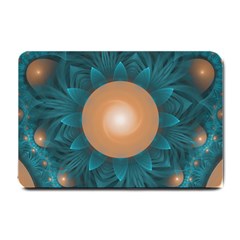 Beautiful Orange Teal Fractal Lotus Lily Pad Pond Small Doormat  by jayaprime