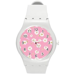 Pink Flowers Round Plastic Sport Watch (m) by NouveauDesign