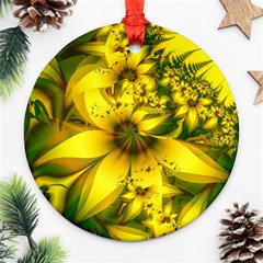 Beautiful Yellow-green Meadow Of Daffodil Flowers Ornament (round) by jayaprime