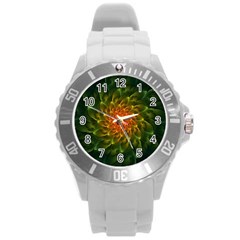 Beautiful Orange-green Desert Cactus Fractalspiral Round Plastic Sport Watch (l) by jayaprime