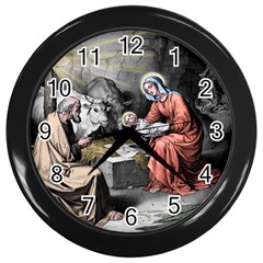 The Birth Of Christ Wall Clocks (black) by Valentinaart