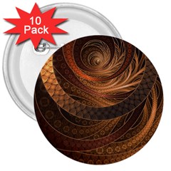 Brown, Bronze, Wicker, And Rattan Fractal Circles 3  Buttons (10 Pack)  by jayaprime