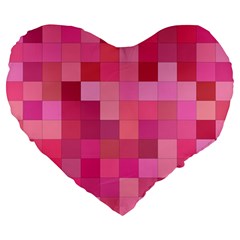 Pink Square Background Color Mosaic Large 19  Premium Flano Heart Shape Cushions by Celenk