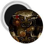 Wonderful Noble Steampunk Design, Clocks And Gears And Butterflies 3  Magnets Front