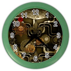 Wonderful Noble Steampunk Design, Clocks And Gears And Butterflies Color Wall Clocks by FantasyWorld7