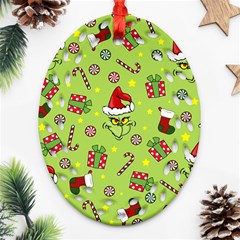 Grinch Pattern Oval Filigree Ornament (two Sides) by Valentinaart