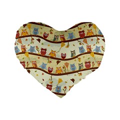 Autumn Owls Pattern Standard 16  Premium Heart Shape Cushions by Celenk