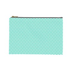 Tiffany Aqua Blue Chevron Zig Zag Cosmetic Bag (large)  by PodArtist