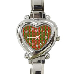 Large Red And Green Christmas Gingham Check Tartan Plaid Heart Italian Charm Watch by PodArtist